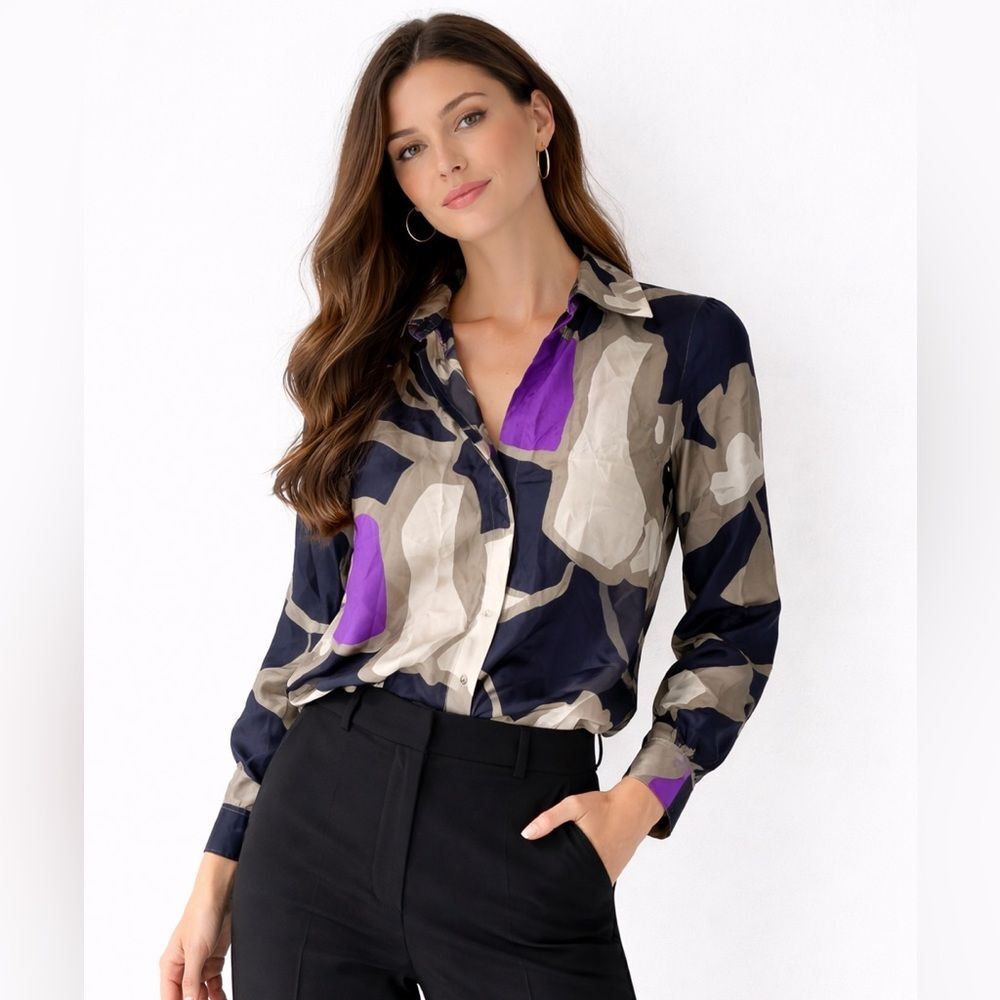 Theory Silk Blouse – Abstract Print | Size P